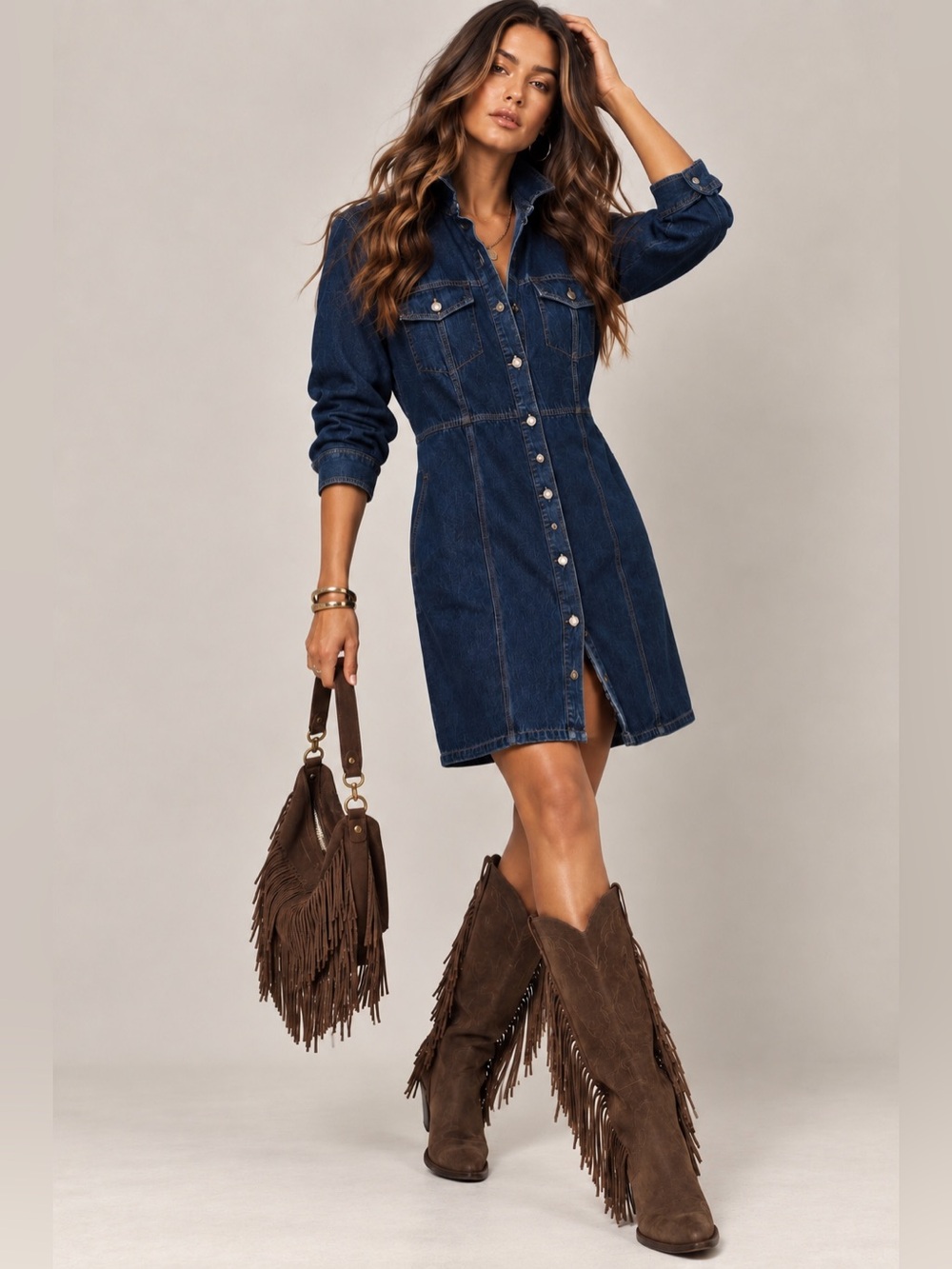 Frye Casual Dark Blue Denim Button-Front Midi Shirt Dress Sz Med